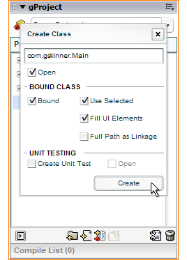 Create Class Dialog with Bound option checked Create Class Dialog with Bound option checked