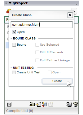 Create Class Dialog Create Class Dialog