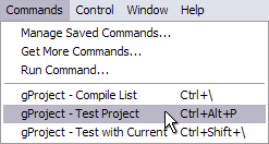 gProject Actions in the Commands Menu gProject Actions in the Commands Menu